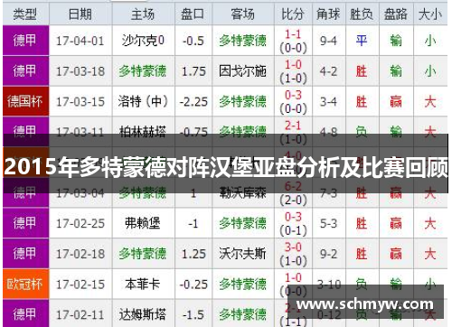 2015年多特蒙德对阵汉堡亚盘分析及比赛回顾